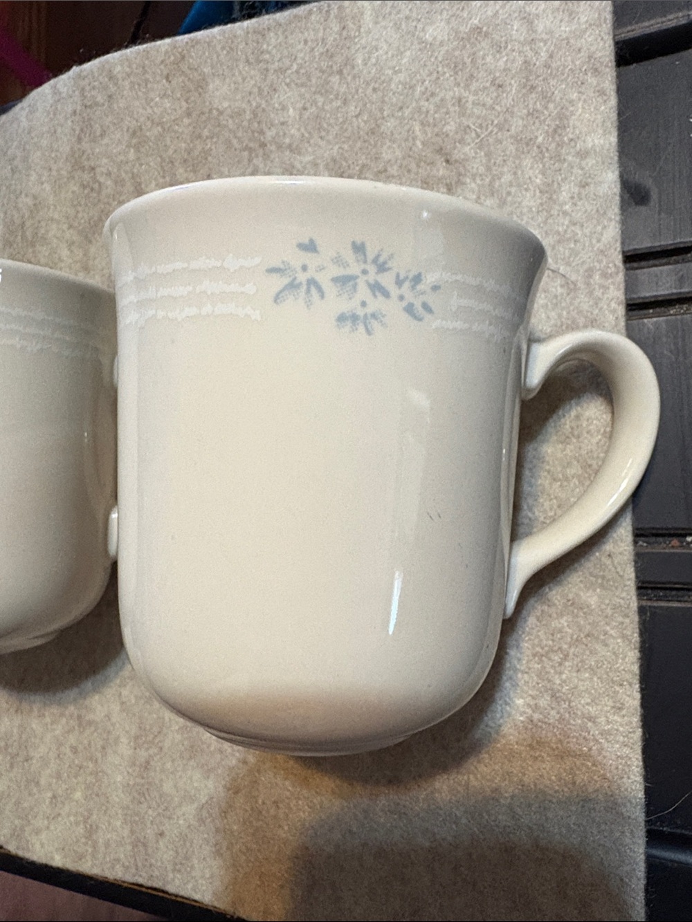 Corningware Ivory Mugs with Light Blue Floral Trim - Set of 3 - No Chips